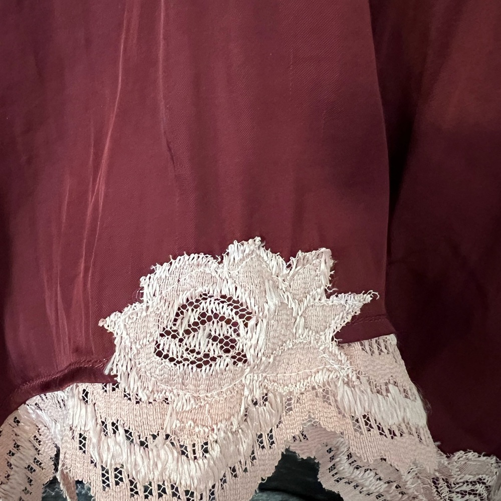 Upcycled One-Of-A-Kind Inspirational High/Low Burgundy Tunic with Lace Trim - Picture 4 of 5